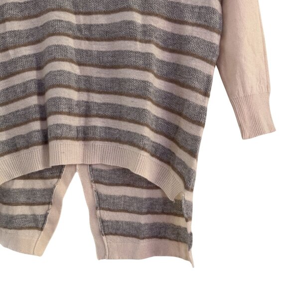 Quinn Women's Gray/Cream Knitted Stripe High & Low Hem Long Sleeve Size 2 - Picture 3 of 7